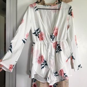 Deep V Romper ; silk style fabric SML